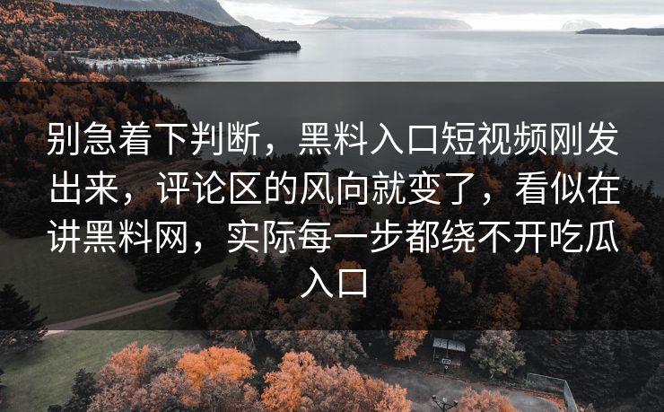 别急着下判断，黑料入口短视频刚发出来，评论区的风向就变了，看似在讲黑料网，实际每一步都绕不开吃瓜入口