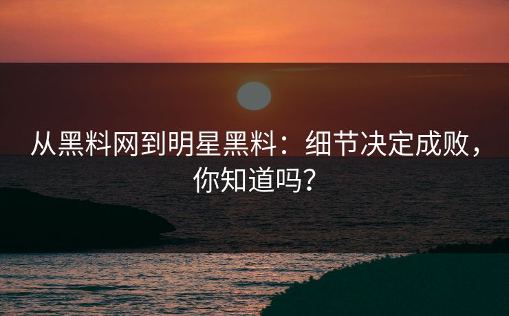 从黑料网到明星黑料：细节决定成败，你知道吗？